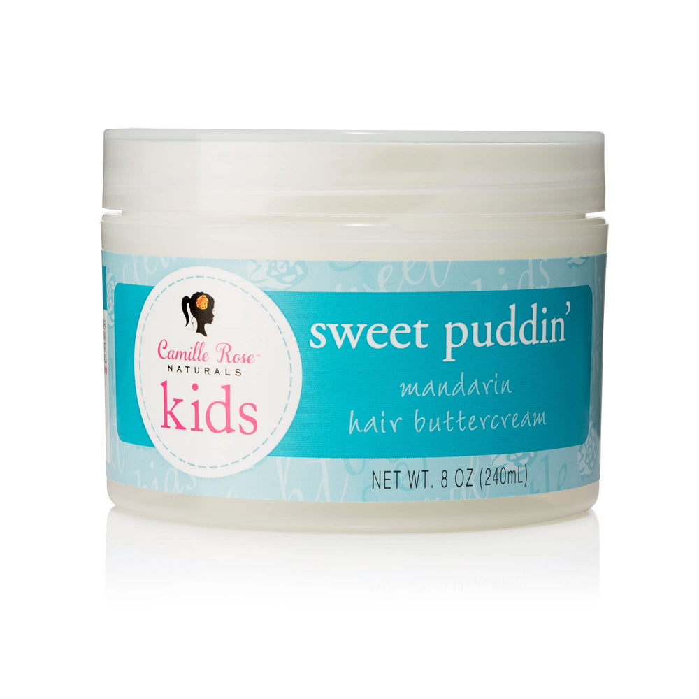 Camille Rose Kids Sweet Puddin’ jar close-up showing gentle moisture for hair