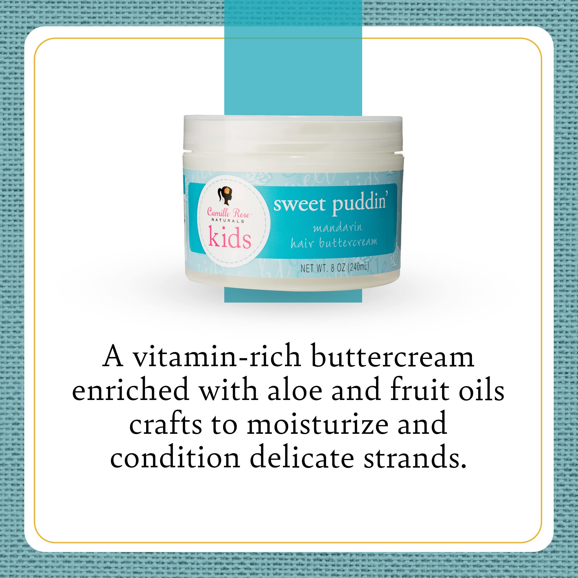 Camille Rose Kids Sweet Puddin’ application on hair for wet or dry styling