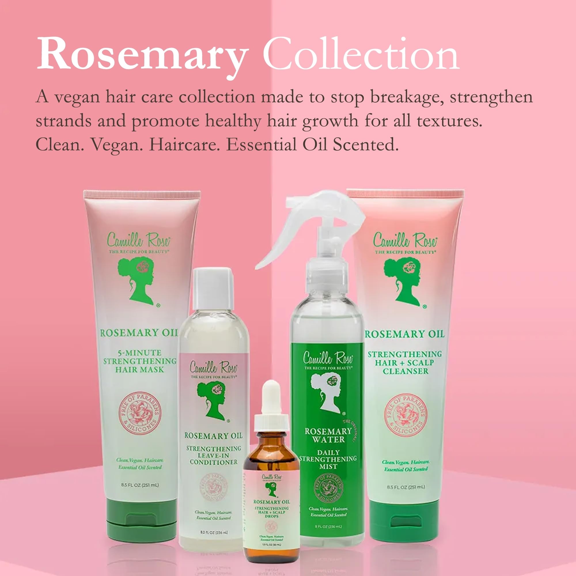 Camille Rose Rosemary Oil massage-scene suggests scalp care and nourishment.