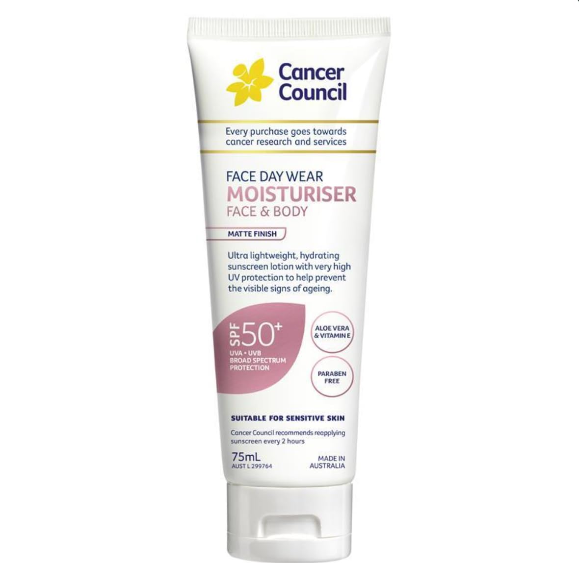 Cancer Council Face Daywear Moisturiser SPF50+ with invisible finish for all skin tones.