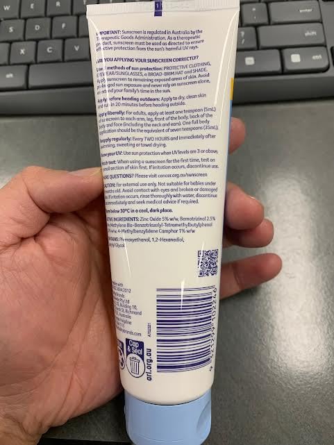 Cancer Council sunscreen application scene highlighting aloe vera and vitamin E benefits.