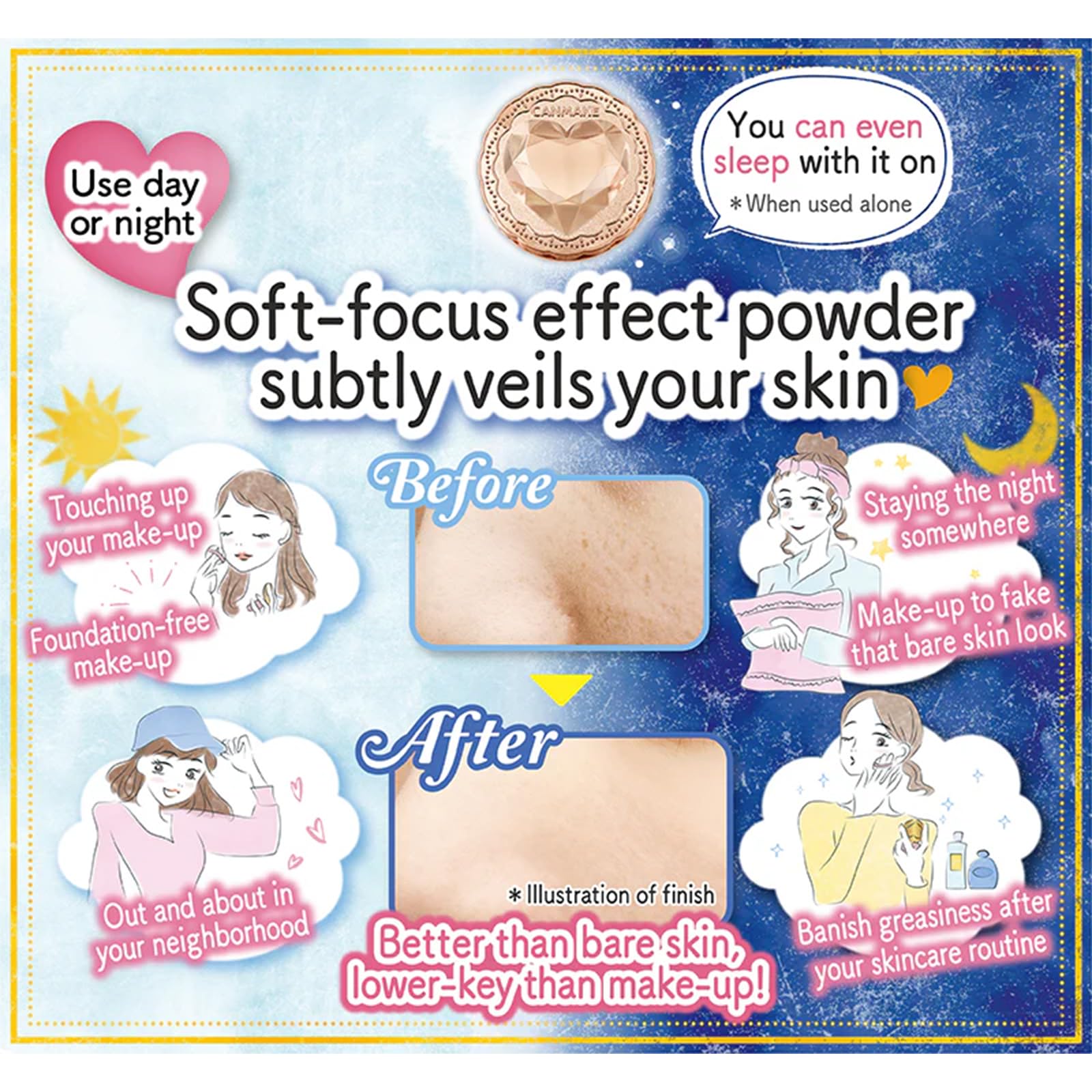 CANMAKE Secret Beauty Powder's moisturizing agents keep skin feeling hydrated and comfortable.