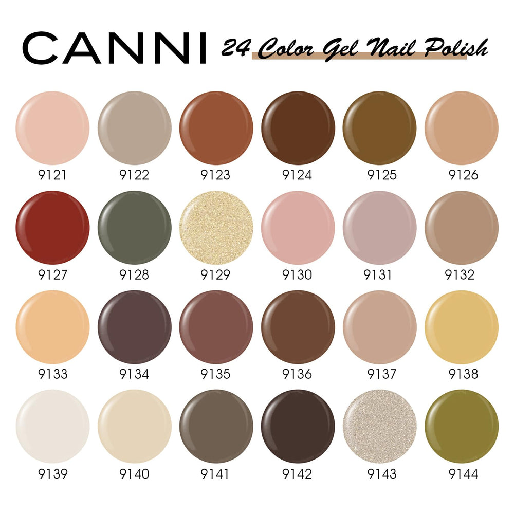 CANNI gel nail bottles in close-up, showing creamy finishes and subtle gold shimmer