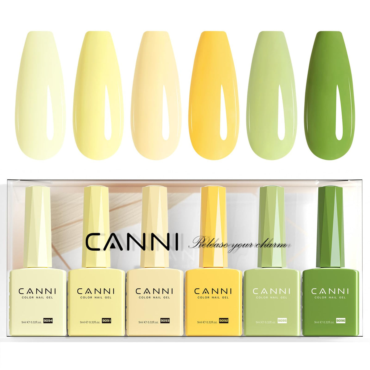 CANNI 6-color pastel gel polish set shown with color variety for at-home manicures