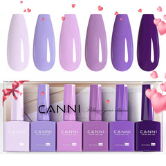 CANNI 6-piece HEMA-free purple gel polish set bottles for at-home manicures and color variety