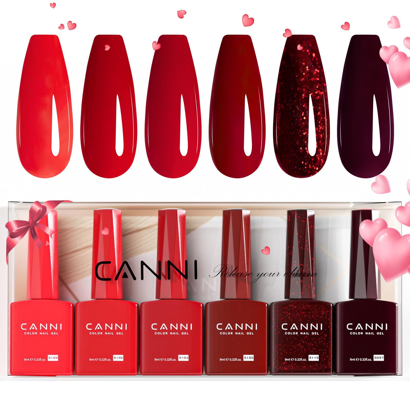 CANNI six-piece gel polish bottles with color view for precise color matching.