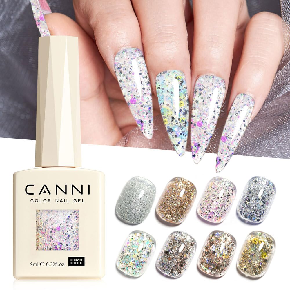 CANNI rose gold glitter gel polish swatch for festive nails and shine