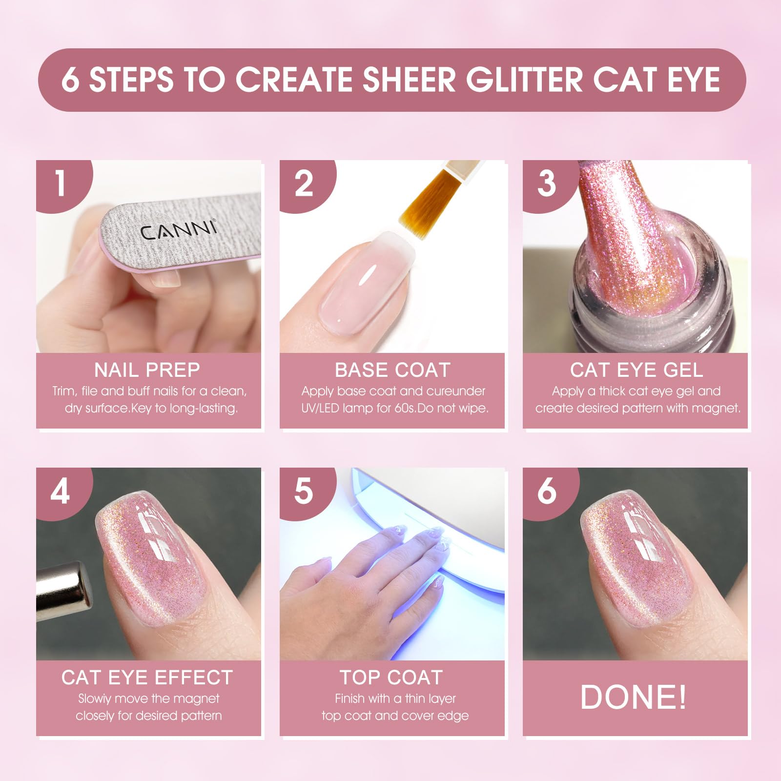 CANNI black glitter cat eye gel polish swatch with magnetic shimmer
