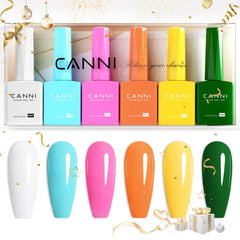 CANNI 9ml Hema-Free gel polish set in six colors ready for at-home manicure.