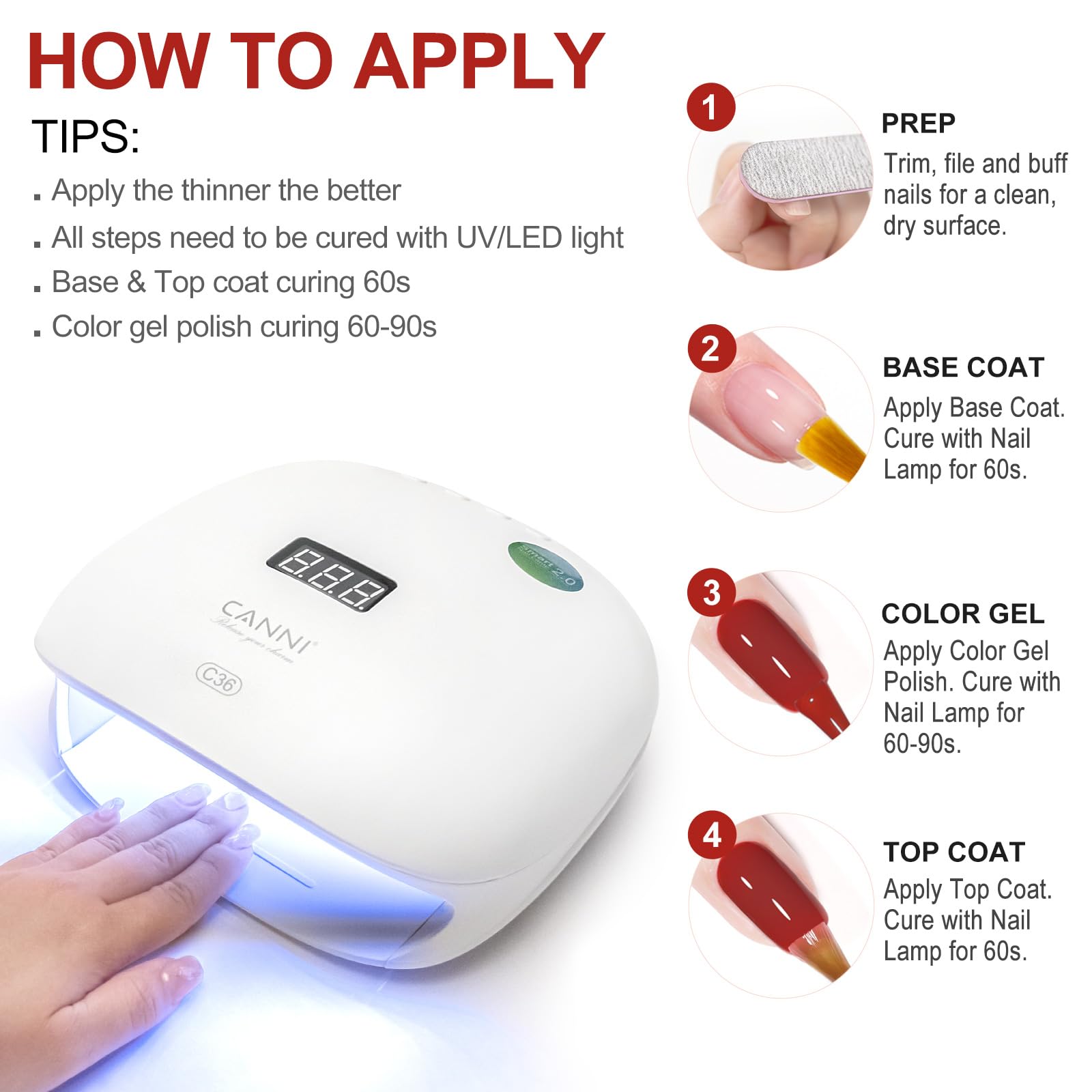 CANNI at-home manicure setup with gel kit and tools.