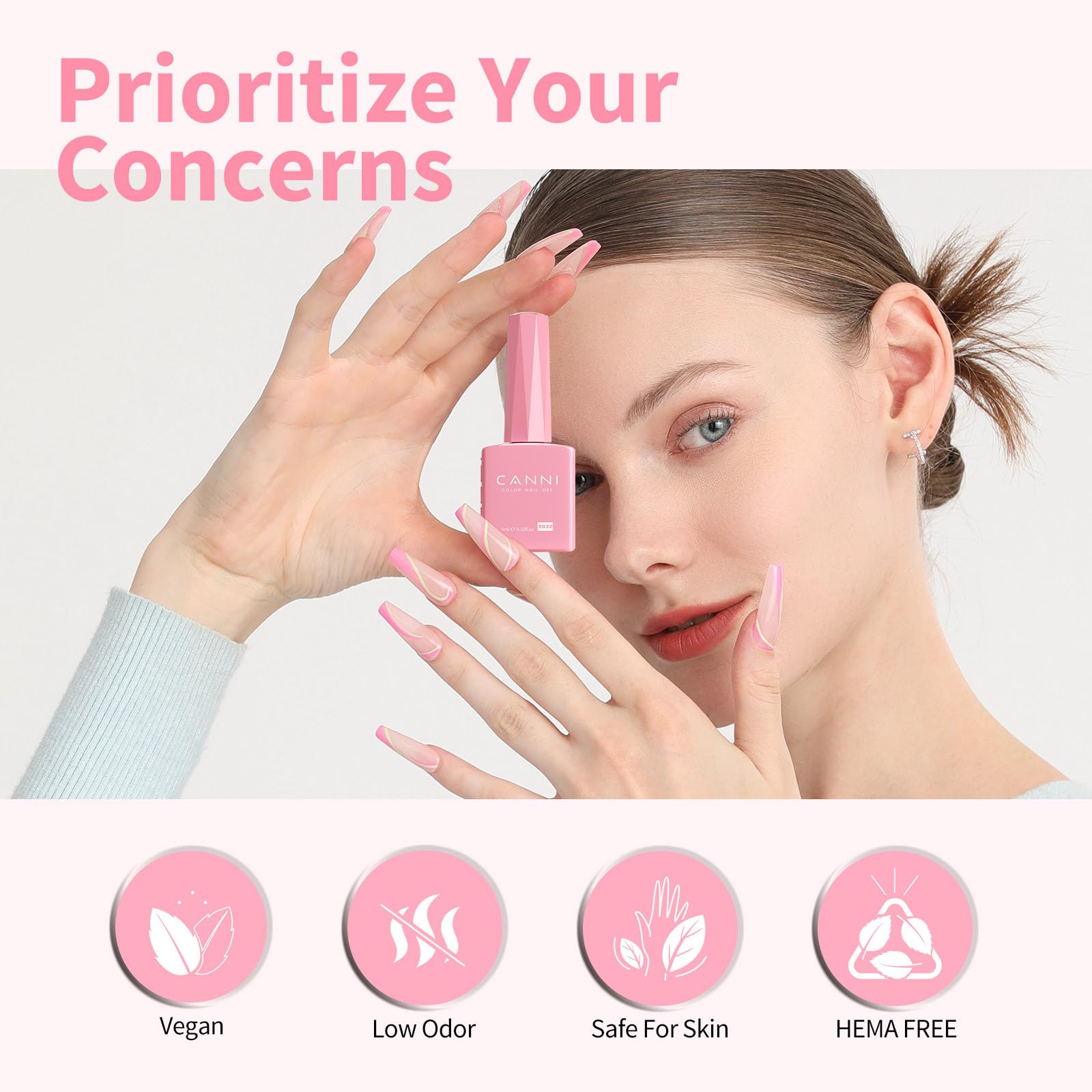 Glossy finish achieved with CANNI Baby Pink gel polish