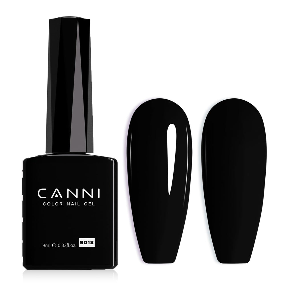 CANNI black gel nail polish bottle close-up shows color clarity for precise application.