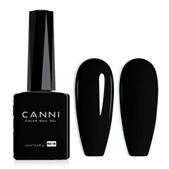 CANNI black gel nail polish bottle close-up shows color clarity for precise application.