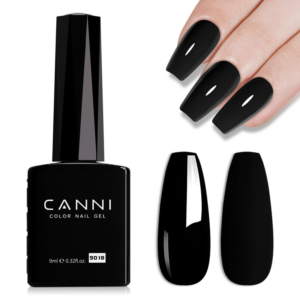 CANNI Black Gel Nail Polish bottle close-up with a sleek gloss finish.