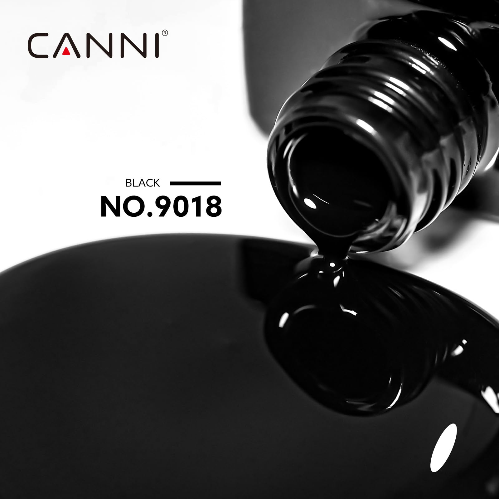 CANNI black gel nail polish color bottle view highlights accurate shade preview before application.