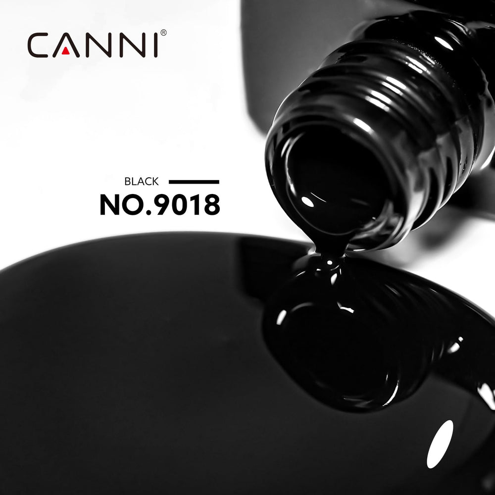CANNI black gel nail polish color bottle view highlights accurate shade preview before application.