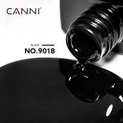 CANNI black gel nail polish color bottle view highlights accurate shade preview before application.