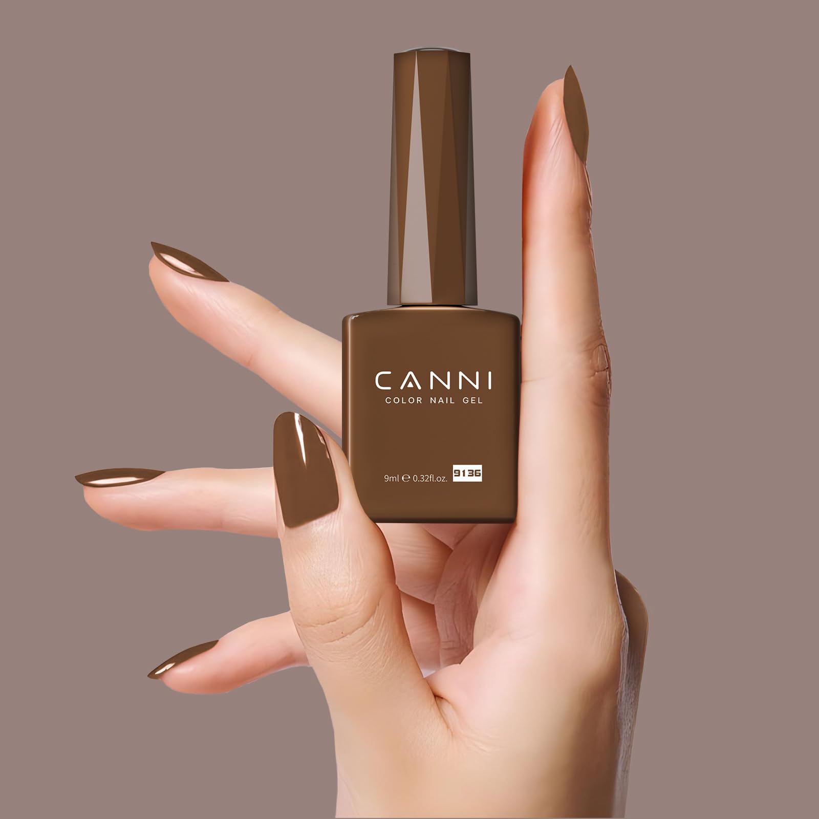 CANNI Brown Fall gel under UV/LED lamp for quick cure.