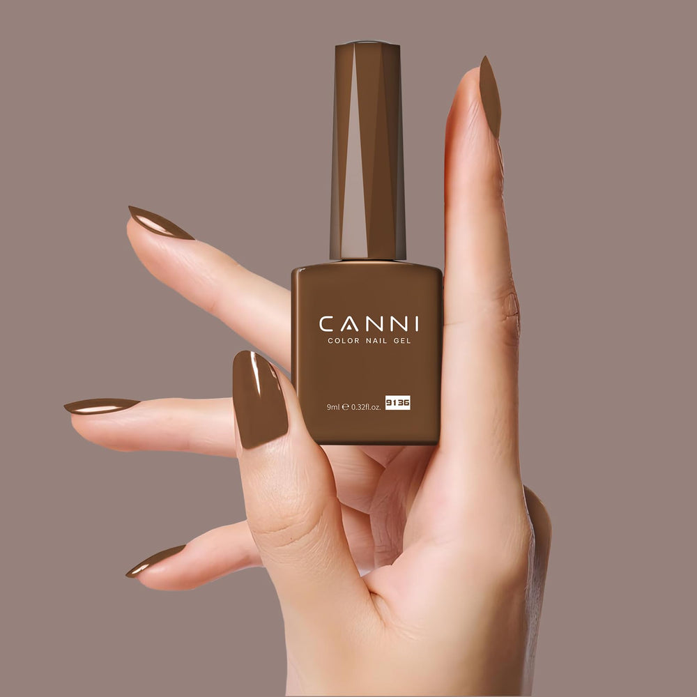 CANNI Brown Fall gel under UV/LED lamp for quick cure.