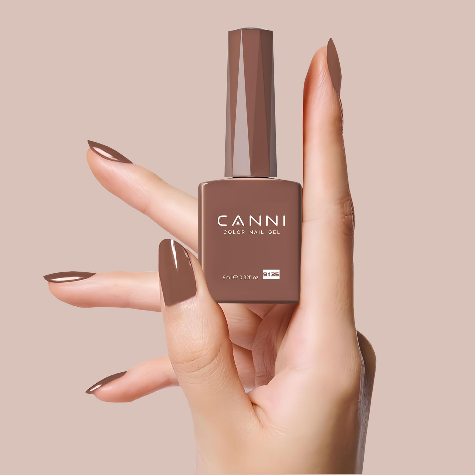 CANNI Brown Gel polish on a glossy swatch reveals deep high-gloss finish.