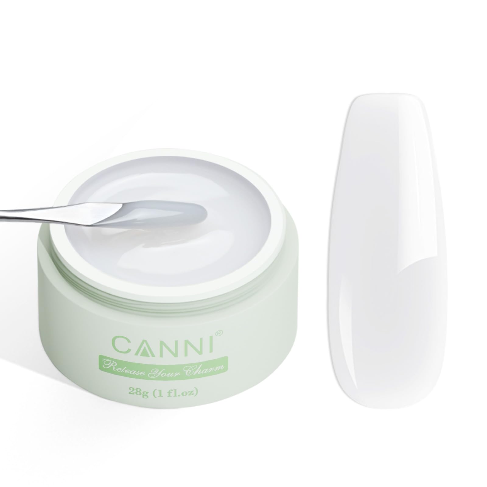 CANNI Builder Gel nails milky white 1oz swatch for durable extensions with smooth coverage