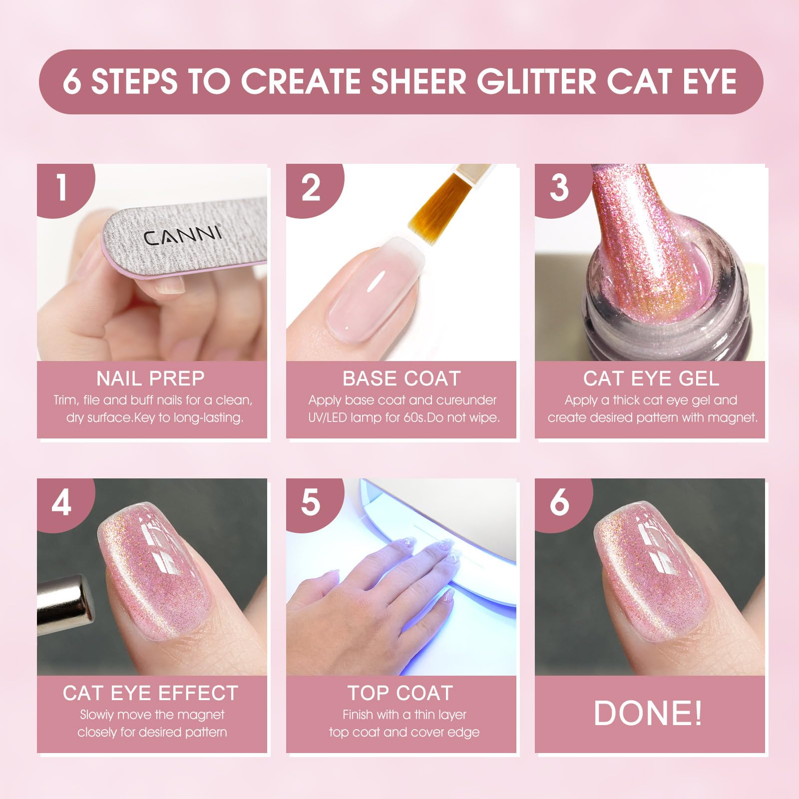CANNI UV/LED curing compatible gel polish for quick at-home manicures.
