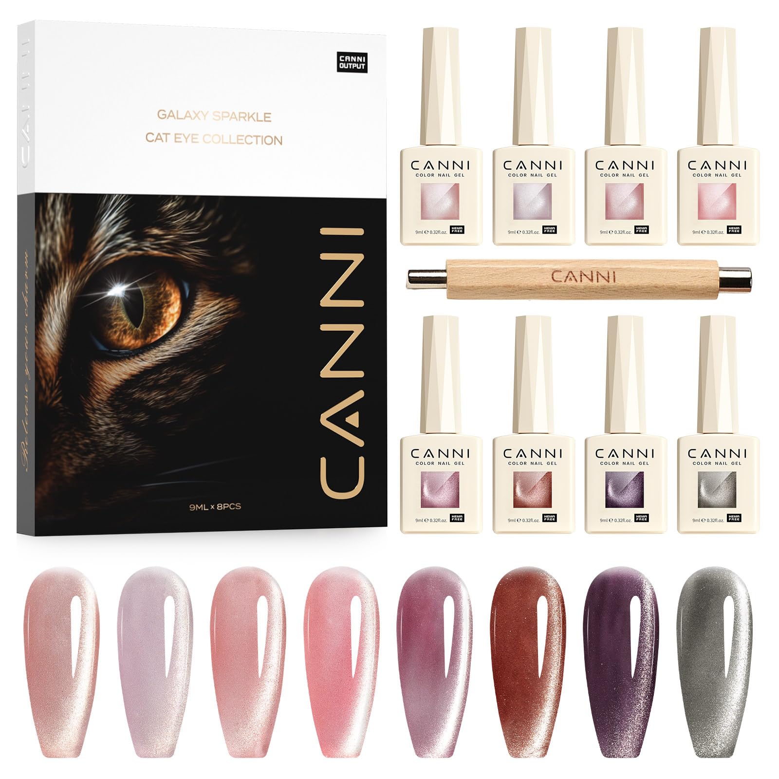 CANNI cat-eye gel polish set with 8 colors and magnetic effect for shifting shine