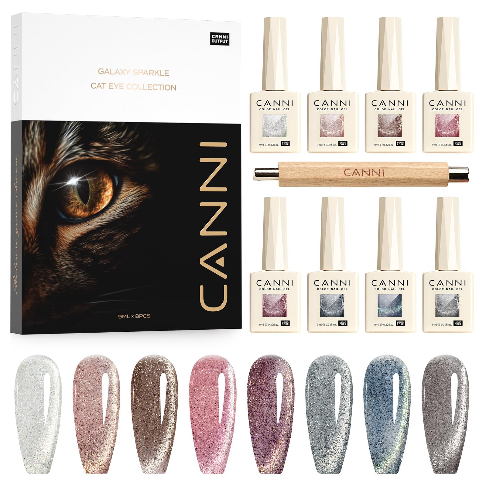 CANNI cat-eye nail polish kit with magnetic colors for shifting light effects