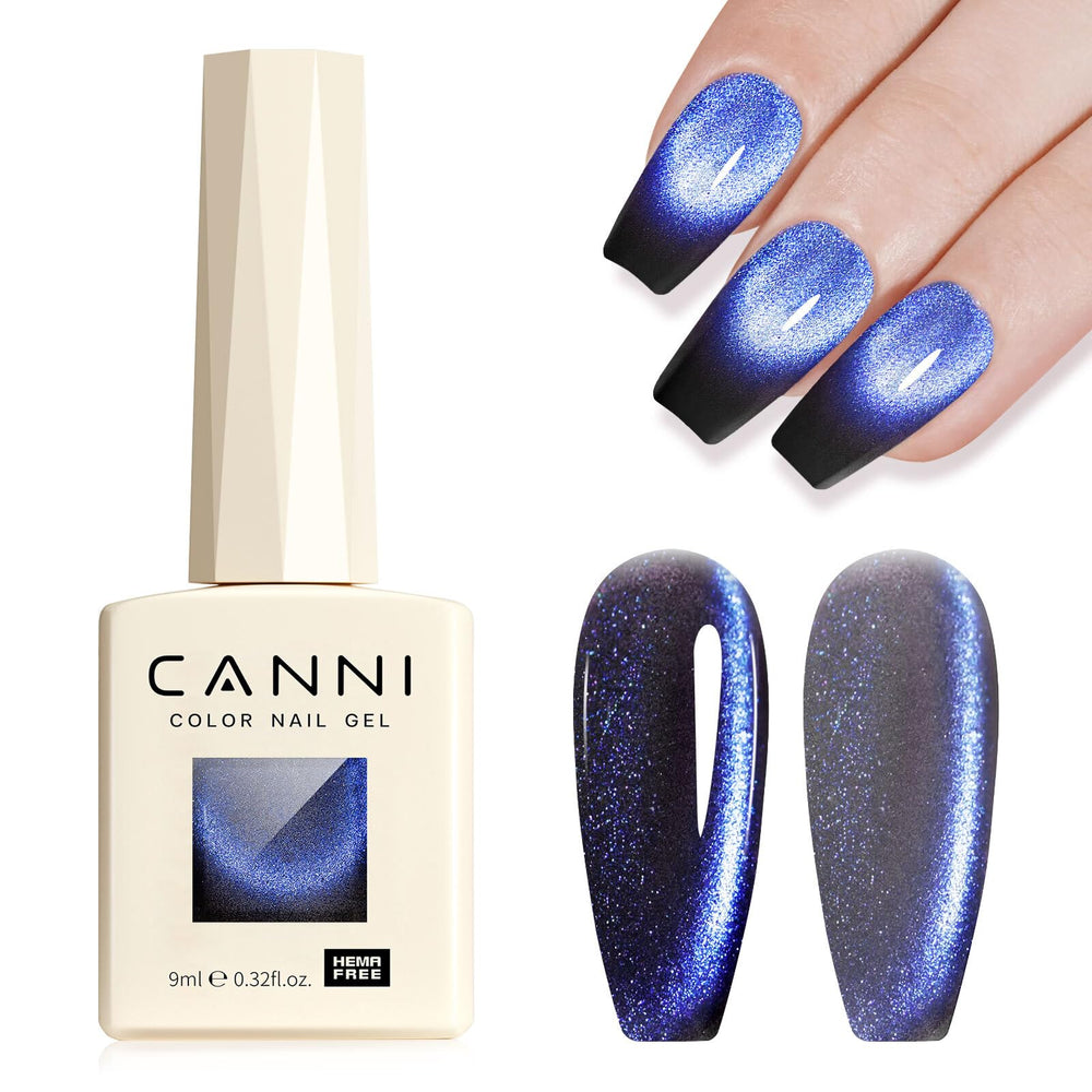CANNI cat eye polish bottle with blue-dark star cascade for bold evening nails.