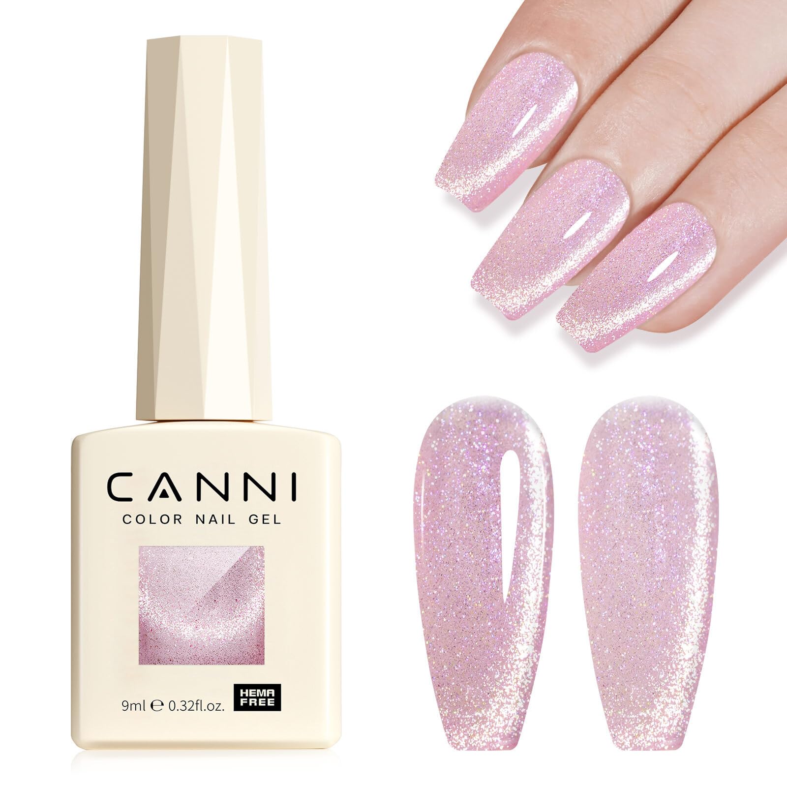 CANNI cat-eye pink pearl 9ml bottle close-up for at-home manicure