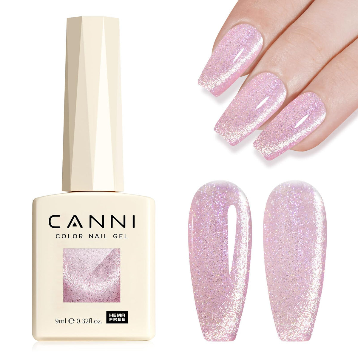 CANNI cat-eye pink pearl 9ml bottle close-up for at-home manicure
