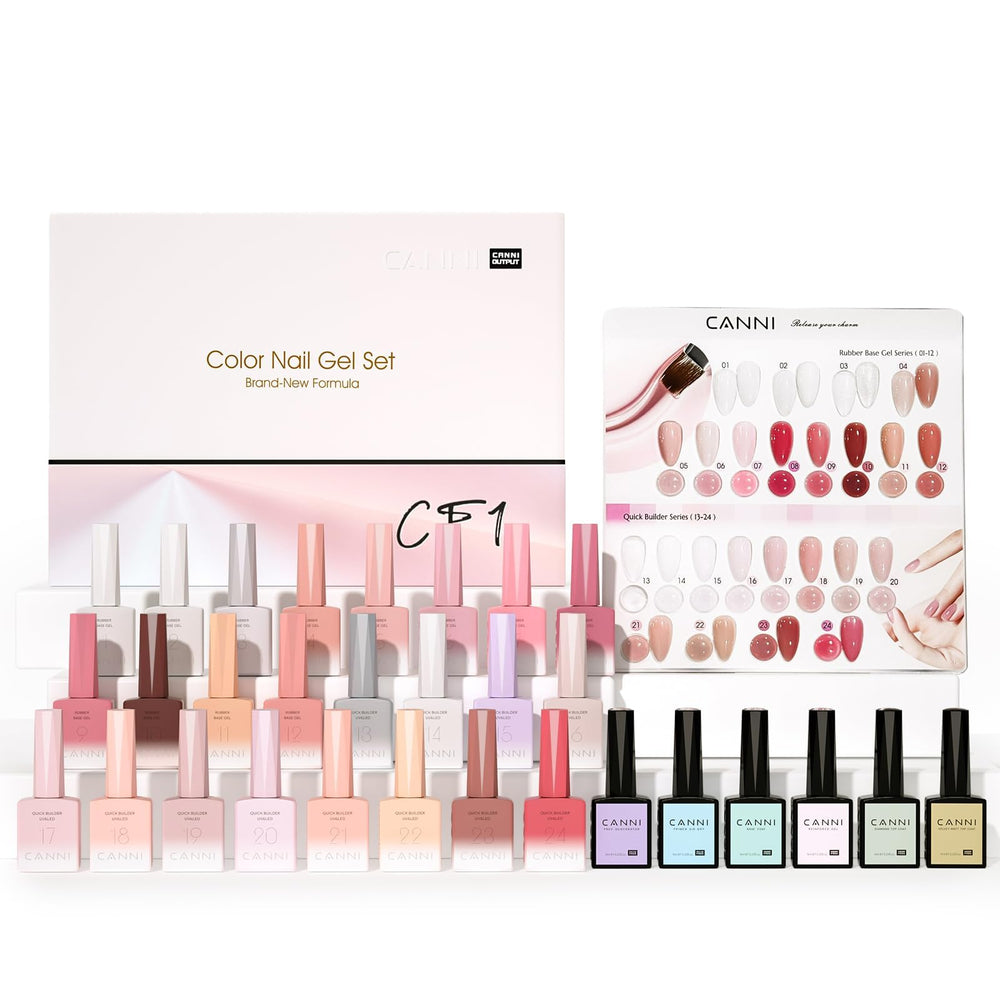 CANNI CF1 gel polish color bottles showing vibrant shade preview