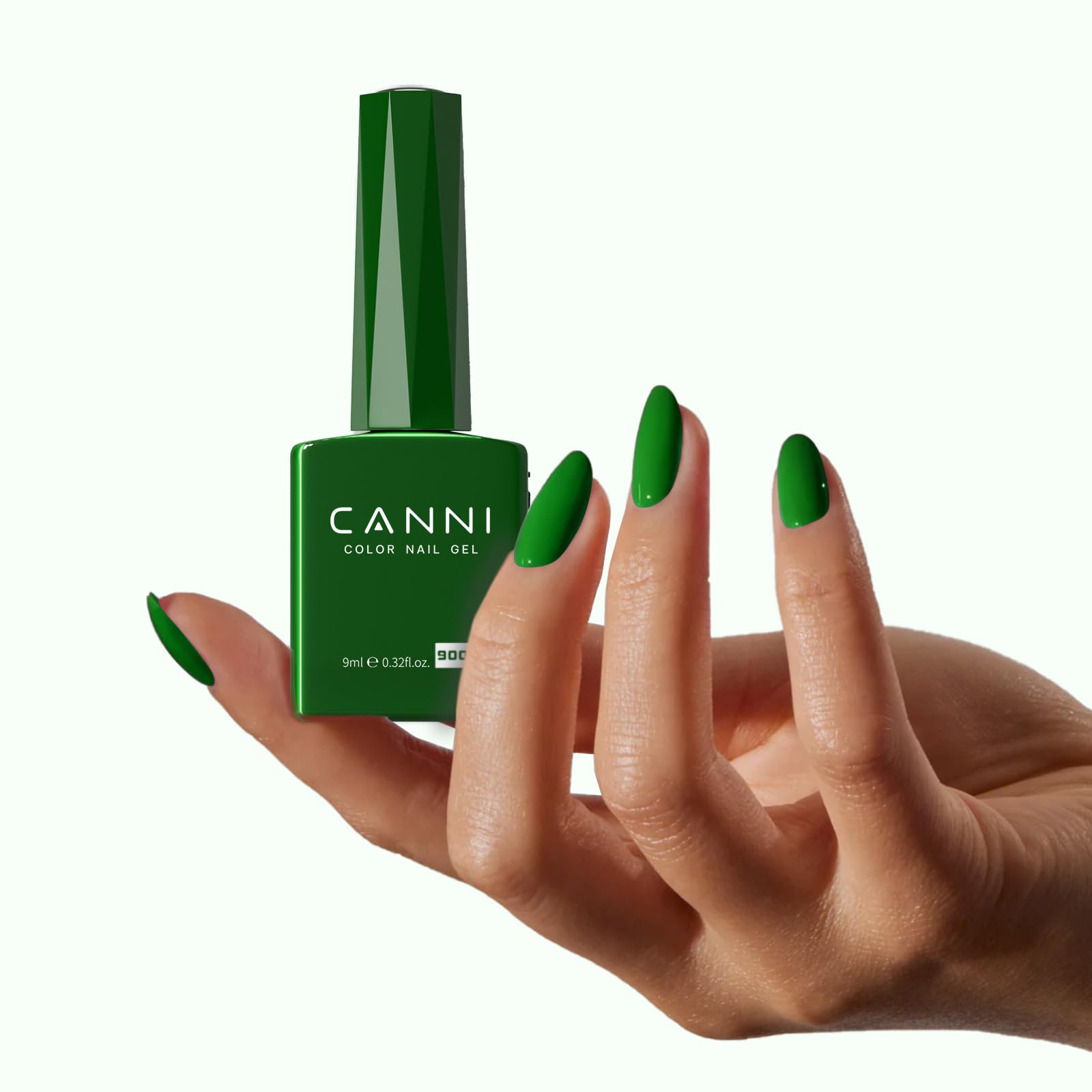 CANNI glossy emerald finish close-up highlighting lasting shine after curing.