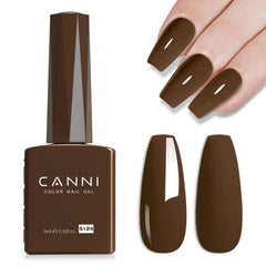 CANNI dark brown gel polish bottle shot showing rich color and long-lasting shine.