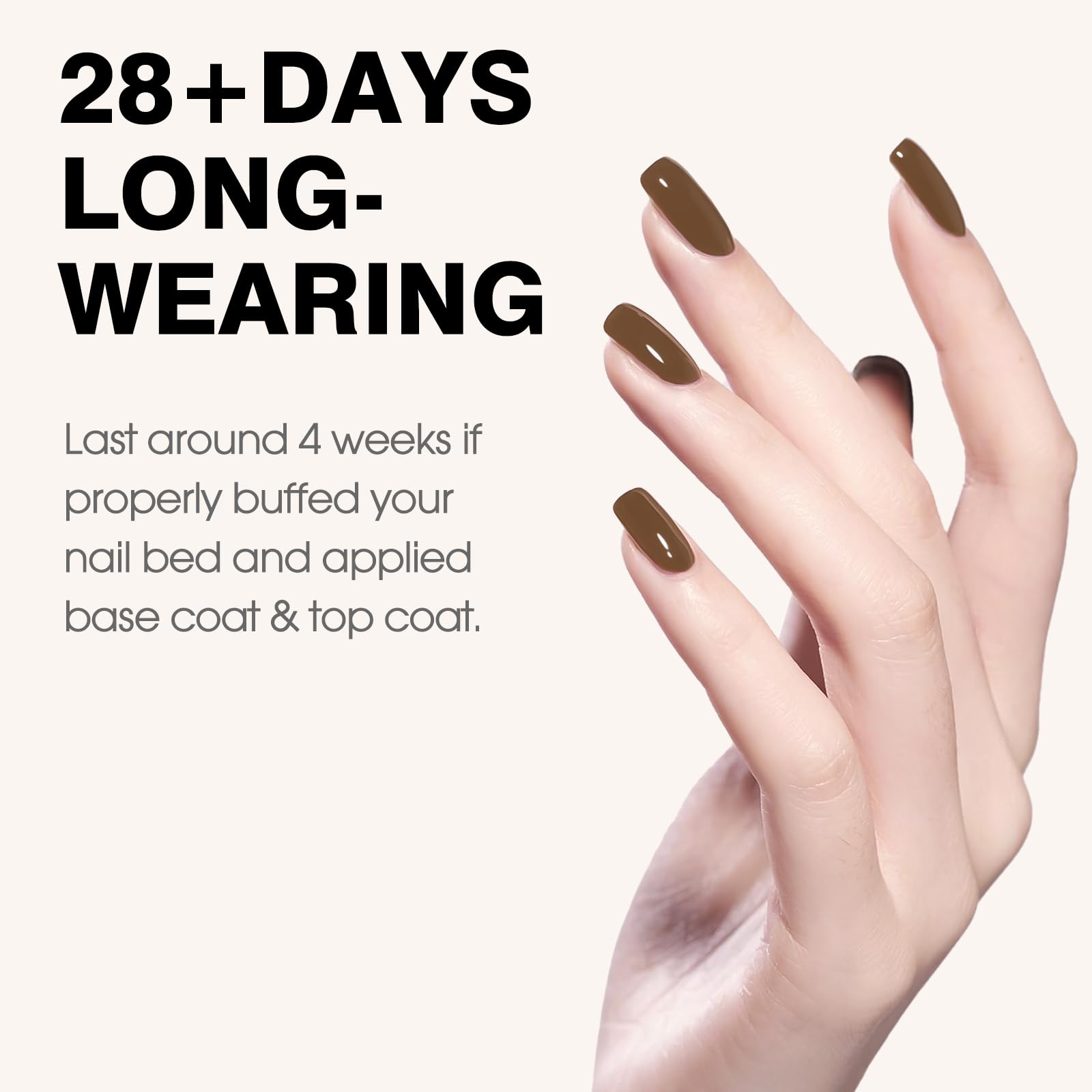 CANNI dark brown gel polish nails with a glossy finish after application.