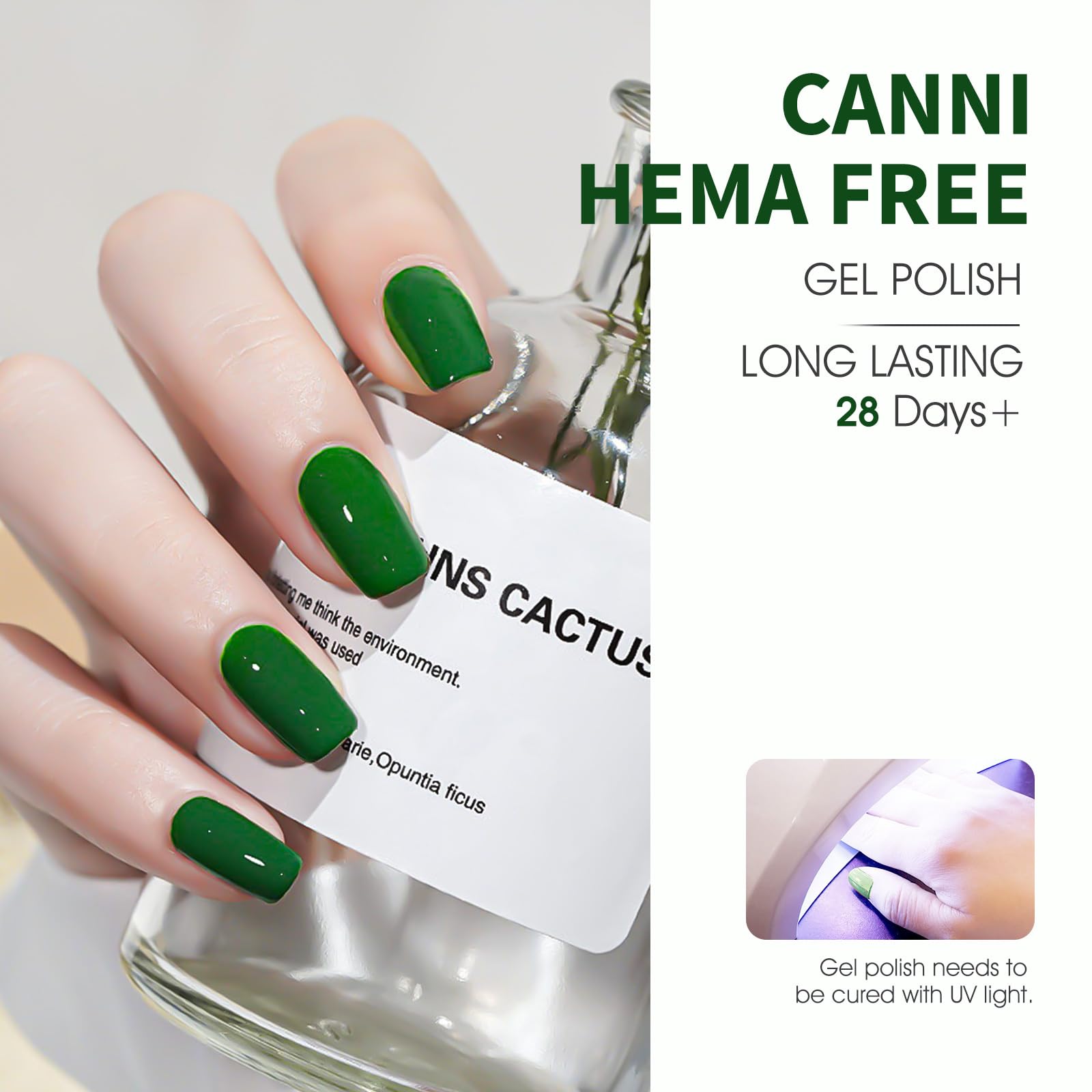 CANNI gel polish brush applying emerald shade for smooth, even layers.