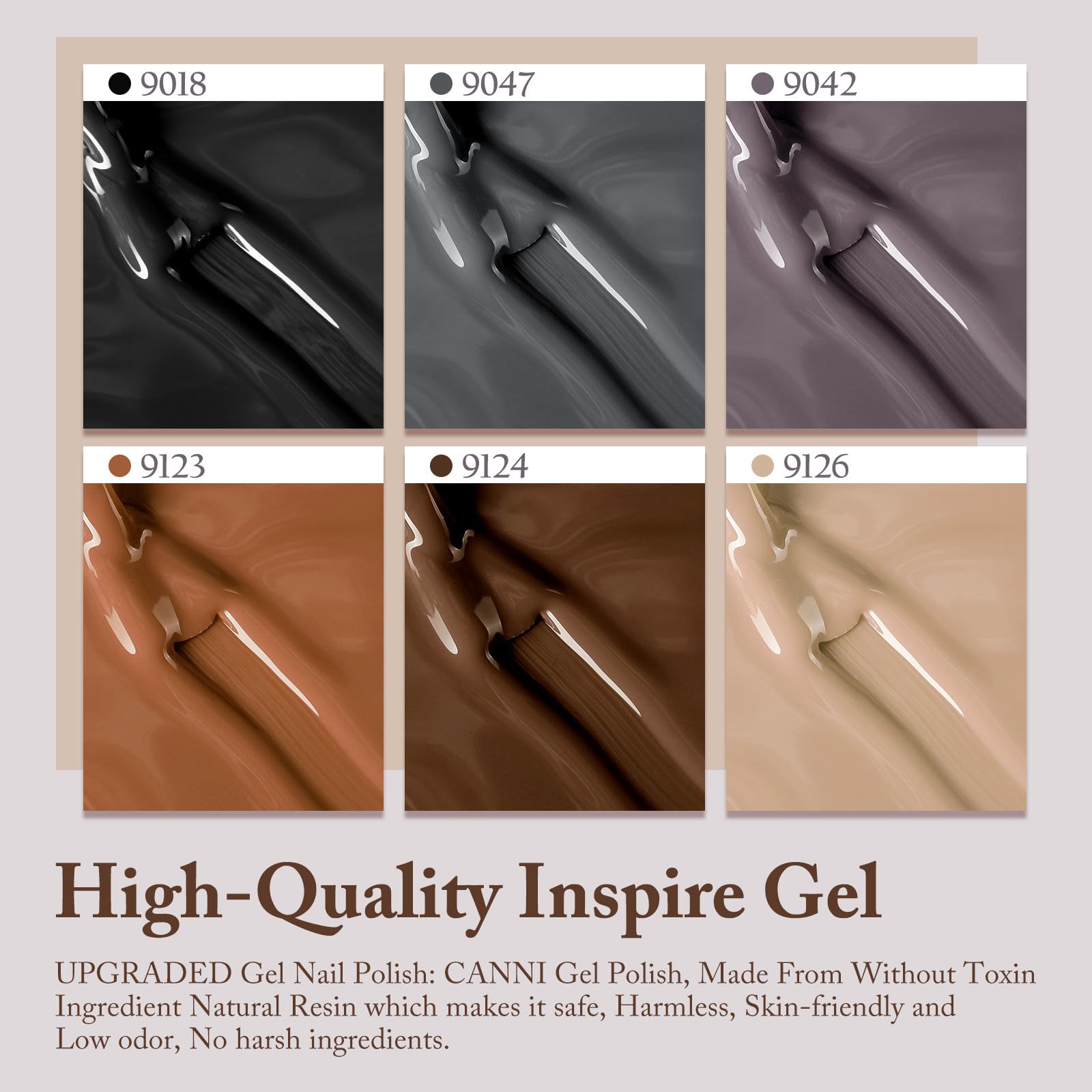 CANNI gel nail polish set khaki tone with earthy, durable shine.