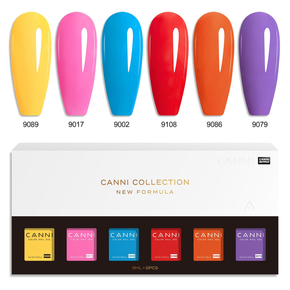 CANNI gel nail polish swatches showing all six colors