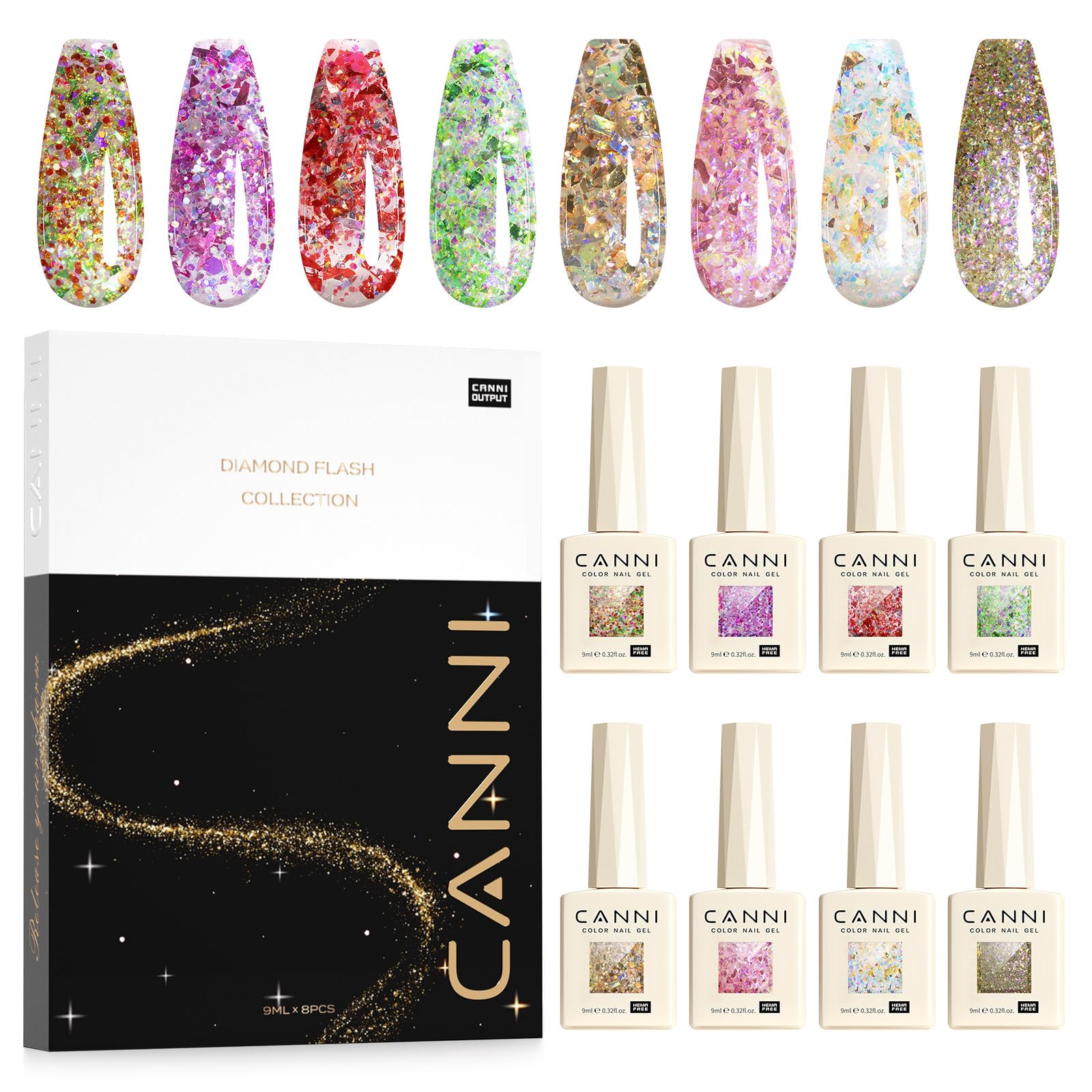 CANNI glitter gel nail polish gold for warm, party-ready sparkle