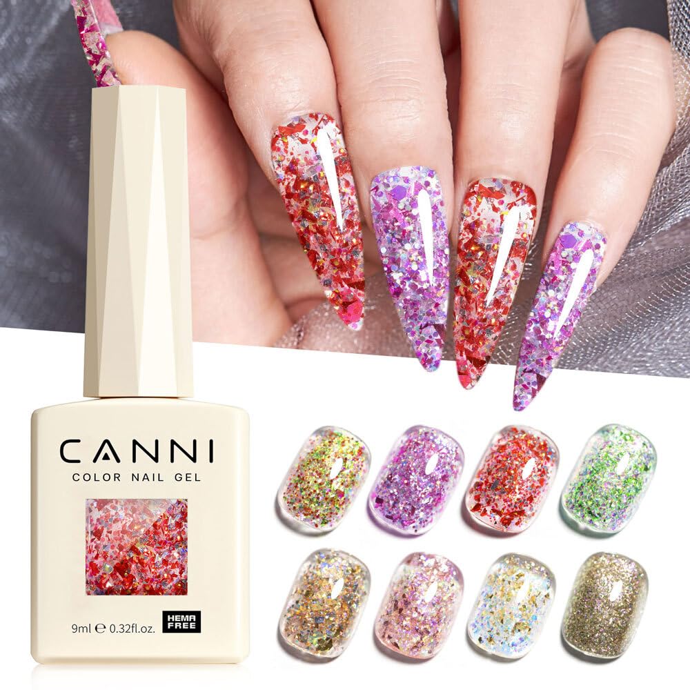 CANNI glitter gel nail polish red for bold sparkle and long-lasting shine