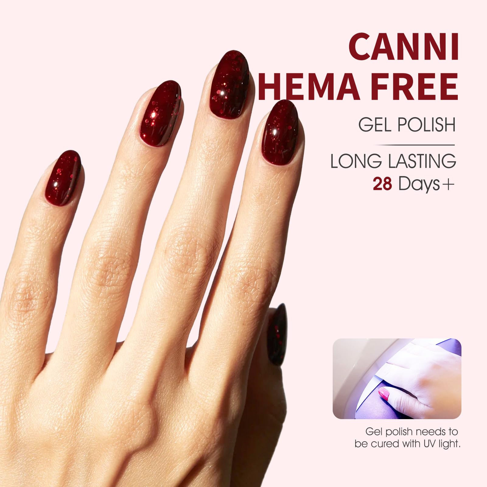 CANNI glitter red gel polish brush close-up for smooth application.