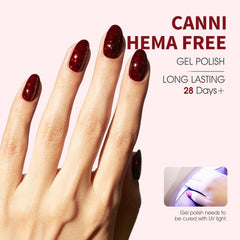 CANNI glitter red gel polish brush close-up for smooth application.