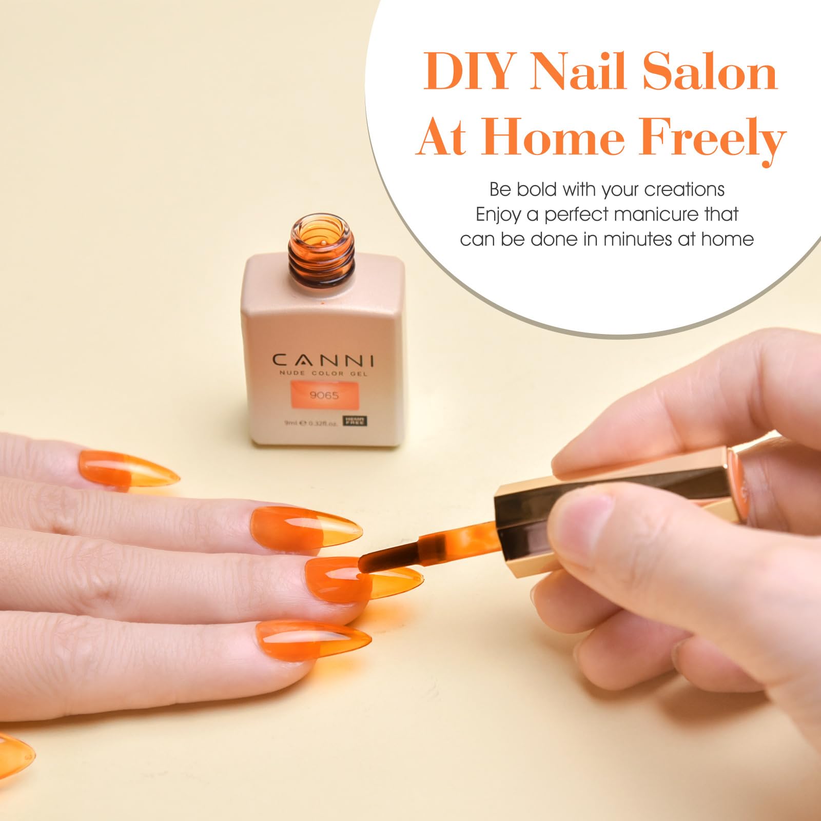 CANNI glossy gel nails after LED cure with salon-like shine.