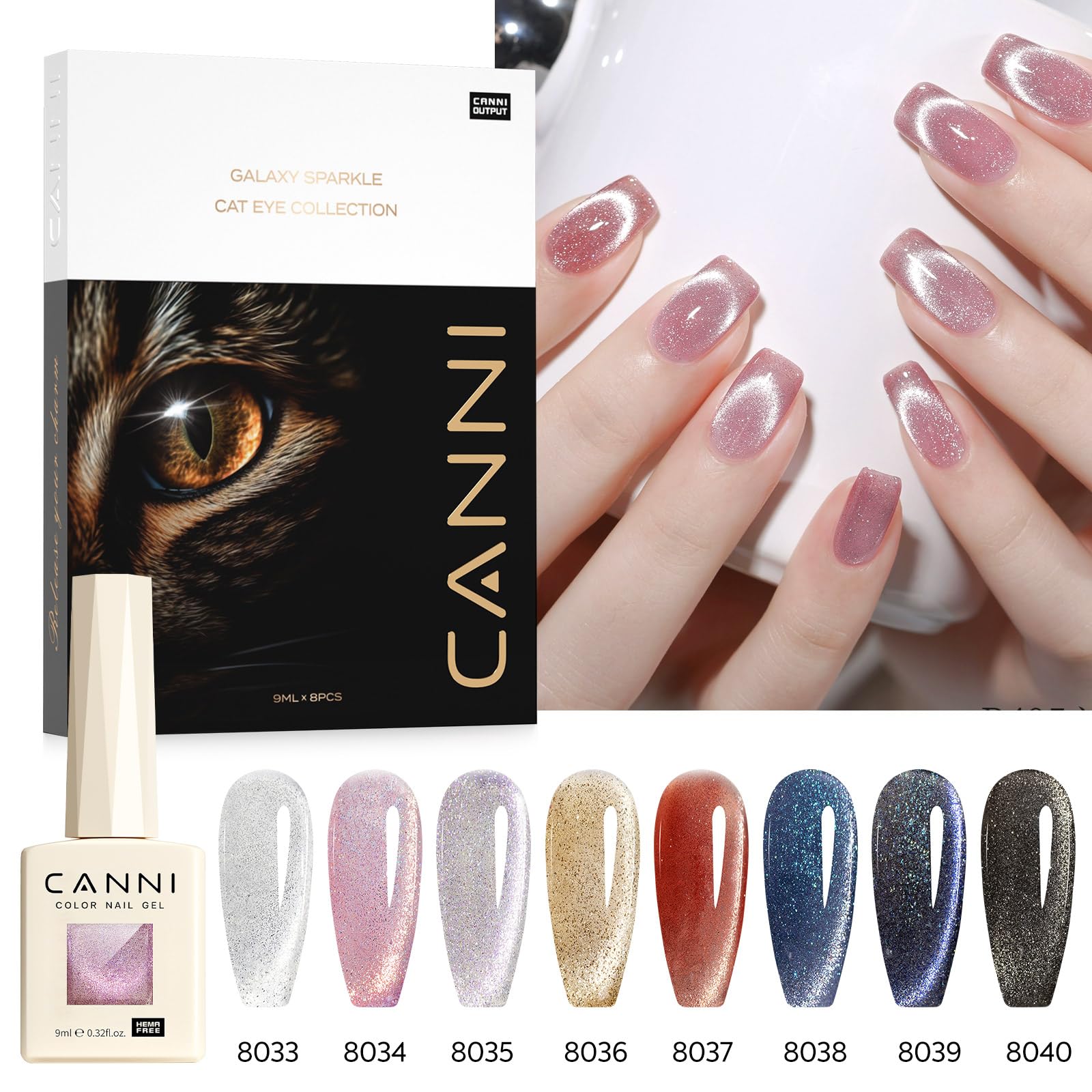 CANNI gel finish swatch showing high gloss and lasting shine