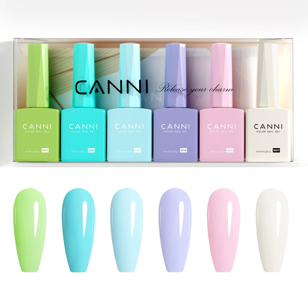 CANNI finished nails with a high-gloss gel finish.