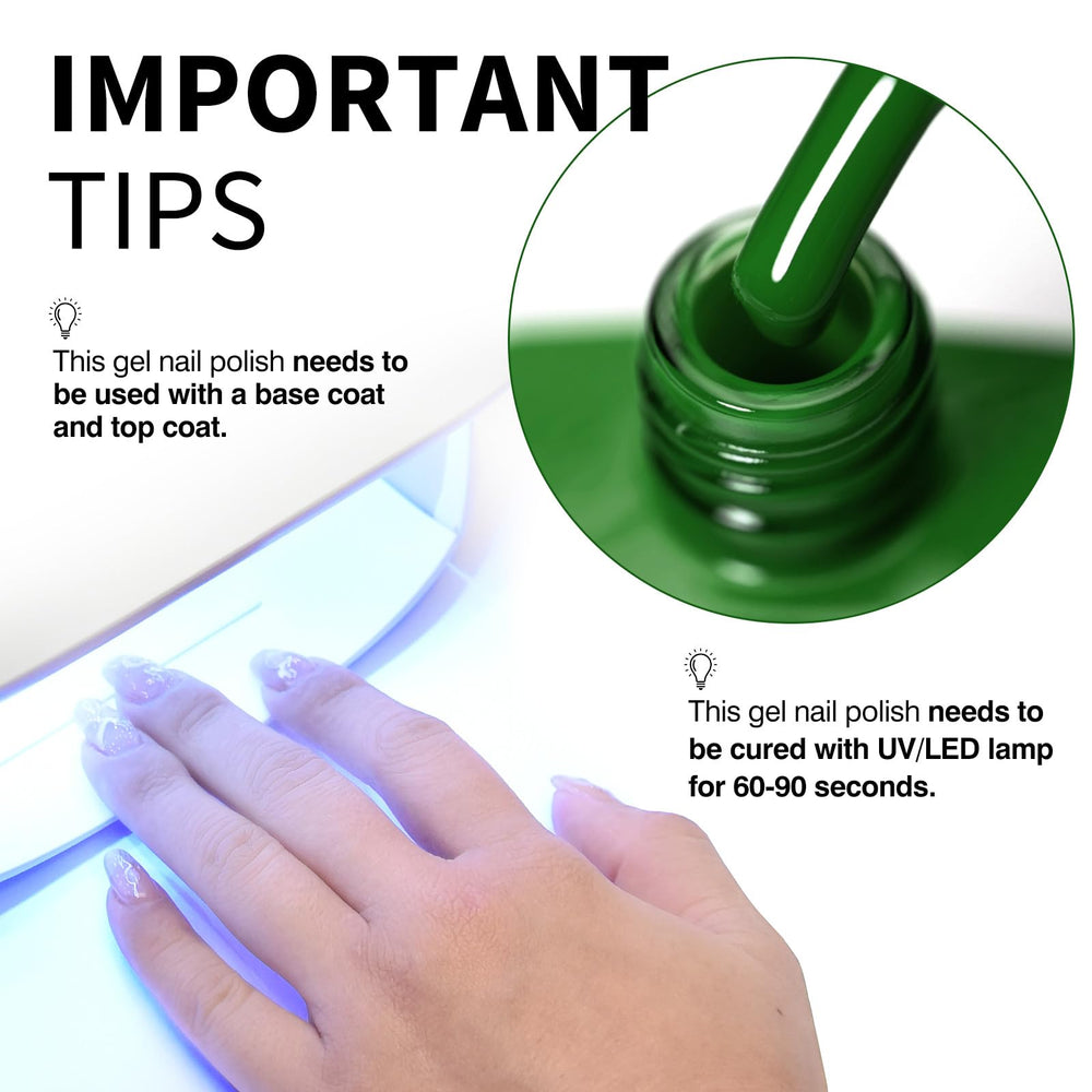 CANNI green gel nail polish drying under UV light with quick setting.