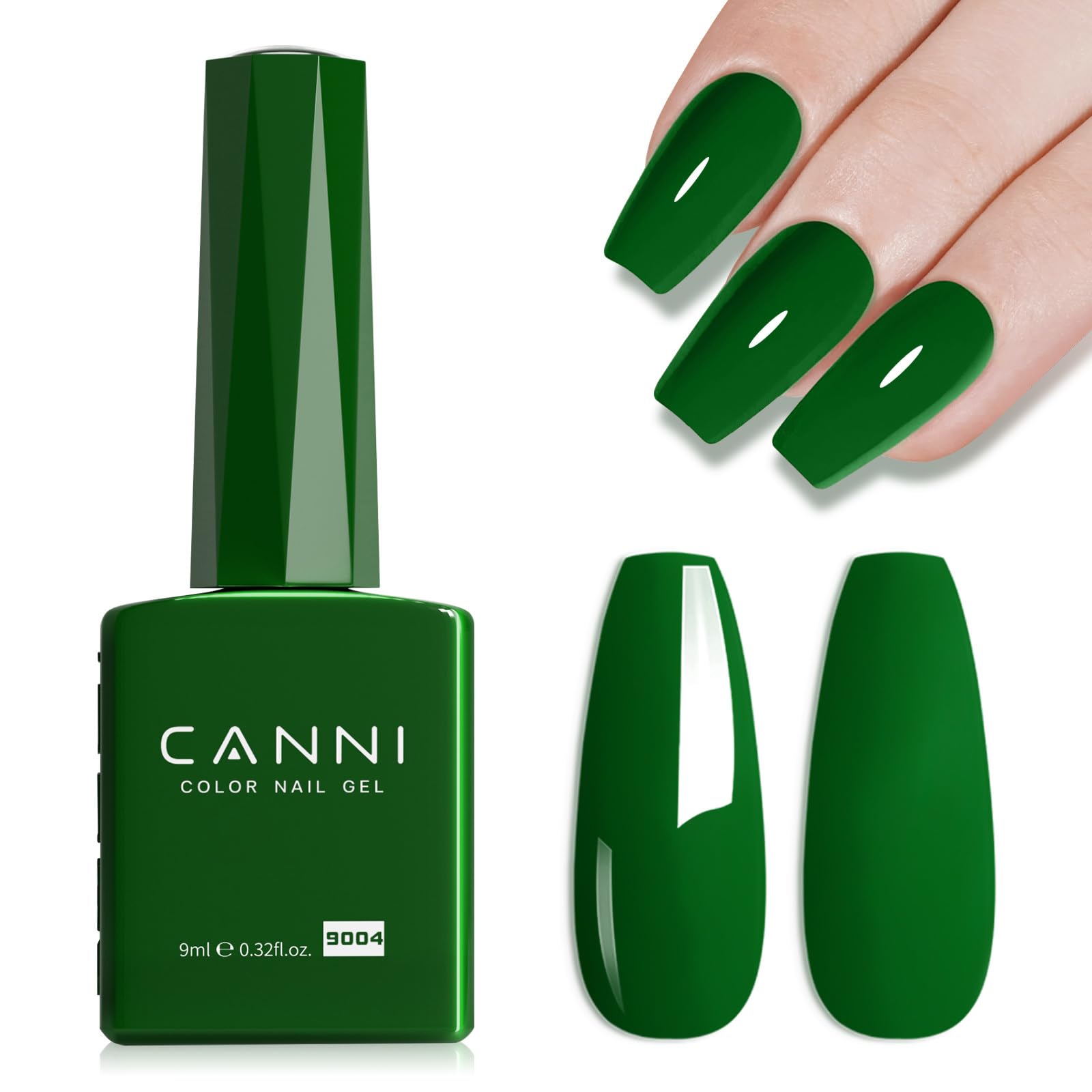 CANNI green gel nail polish emerald bottle showing rich color for at-home manicure.