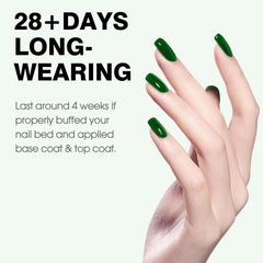 CANNI green gel nail polish on nails with high gloss finish for lasting shine.
