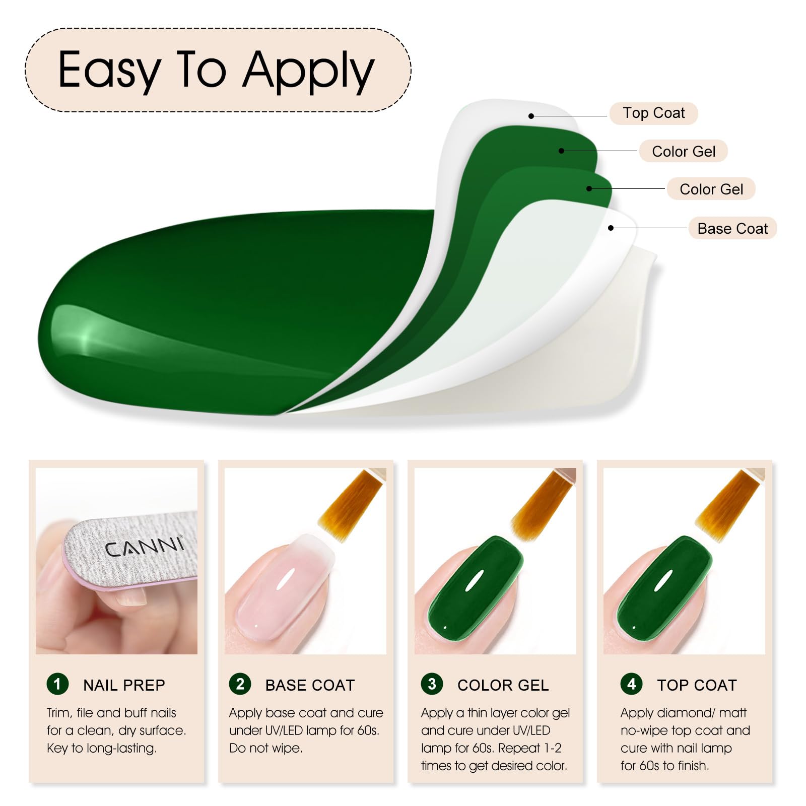 CANNI green gel nail polish salon look for flawless at-home manicure.