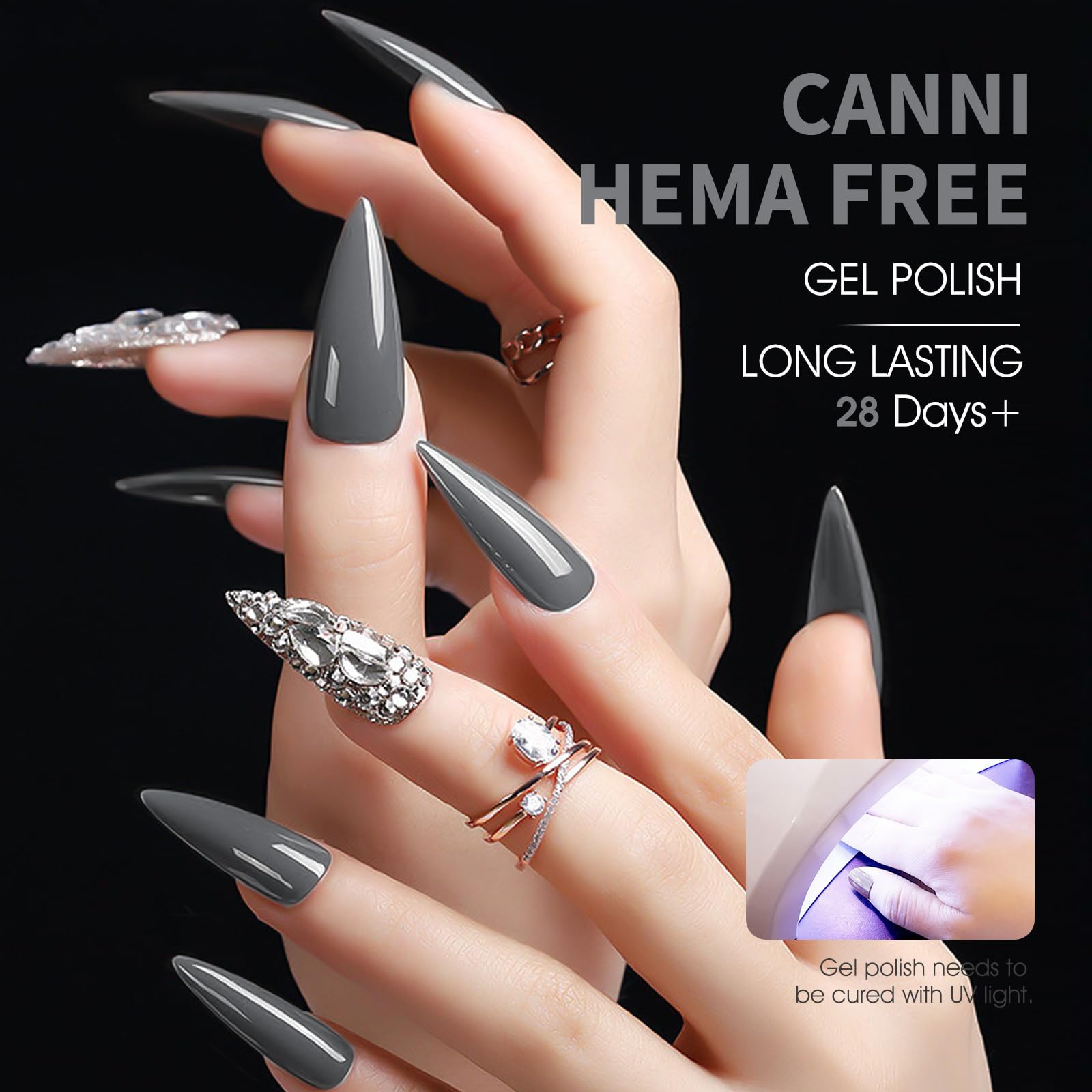 CANNI Grey Gel Nail Polish color swatch demonstrating rich pigment